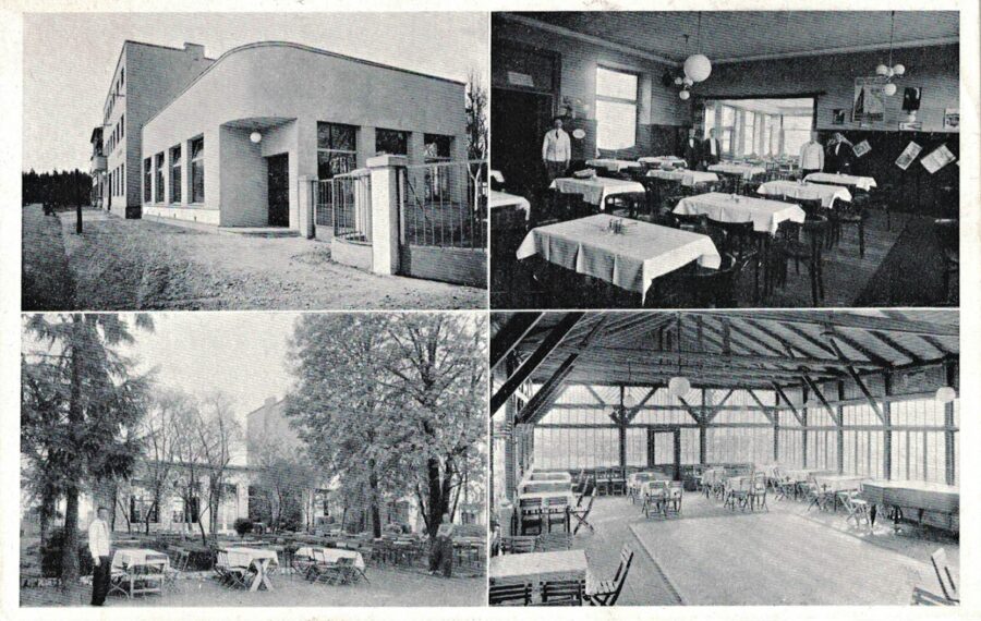 Helbichův hotel se zahradou na pohlednici z 30. let 20. století. Soukromý archiv autora.